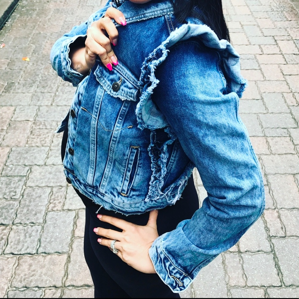 Zara ruffle blue Jean jacket